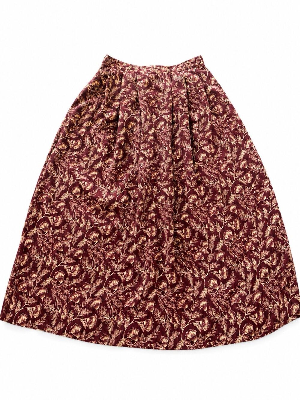 Vintage BICE Women’s Burgundy Floral Midi Skirt Elastic Waist Size M